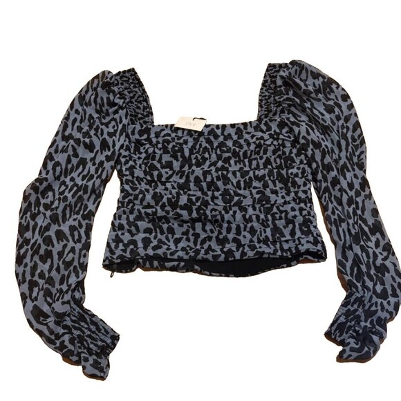 ZARA Cheetah/Leopard Puffed Long Sleeve Crop Top Stretchy Shirt Womens Small NWT - Picture 5 of 5